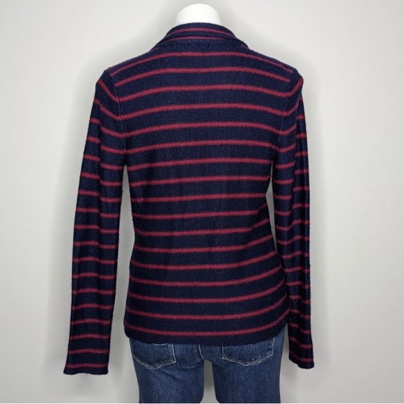 Tahari Merino Wool Blend Black & Blue Stripes Long Sleeves Button Up Cardigan - Picture 9 of 9